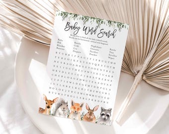 Woodland Baby Shower Word Search Game, Woodland Word Search Game, Woodland Animals Word Search Game, Instant Download, Templett - BB17