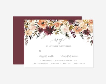 Vinröd blush bröllop OSA-kort, bröllopssvarskort, svarskort, blommig OSA-kort, blomsterbröllop, omedelbar nedladdning, mall - WD3