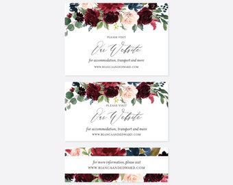 Burgundy Navy Wedding Website Card, Wedding Insert Card, Enclosure Card, Floral Wedding Website Card, Instant Download, Templett - WD4