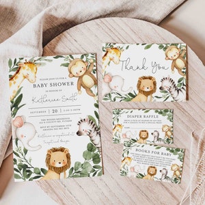 Safari Baby Shower Invitation Suite, Safari Baby Shower Invitation Set, Safari Baby Shower Invitation Bundle, Instant Download,Templett-BB30