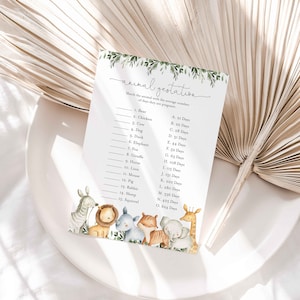 Safari Baby Shower Animal Gestation Game, Safari Animal Gestation Game, Jungle Animal Gestation Game, Instant Download, Templett - BB8