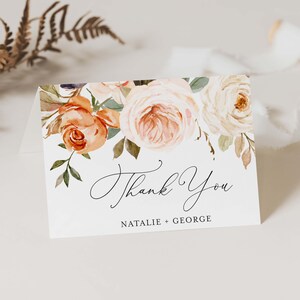 Tarjeta de agradecimiento para boda de otoño, Tarjeta de agradecimiento para boda de otoño, Tarjeta de agradecimiento plegada, Tarjeta de boda plegada, Descarga instantánea, Templett - WD25