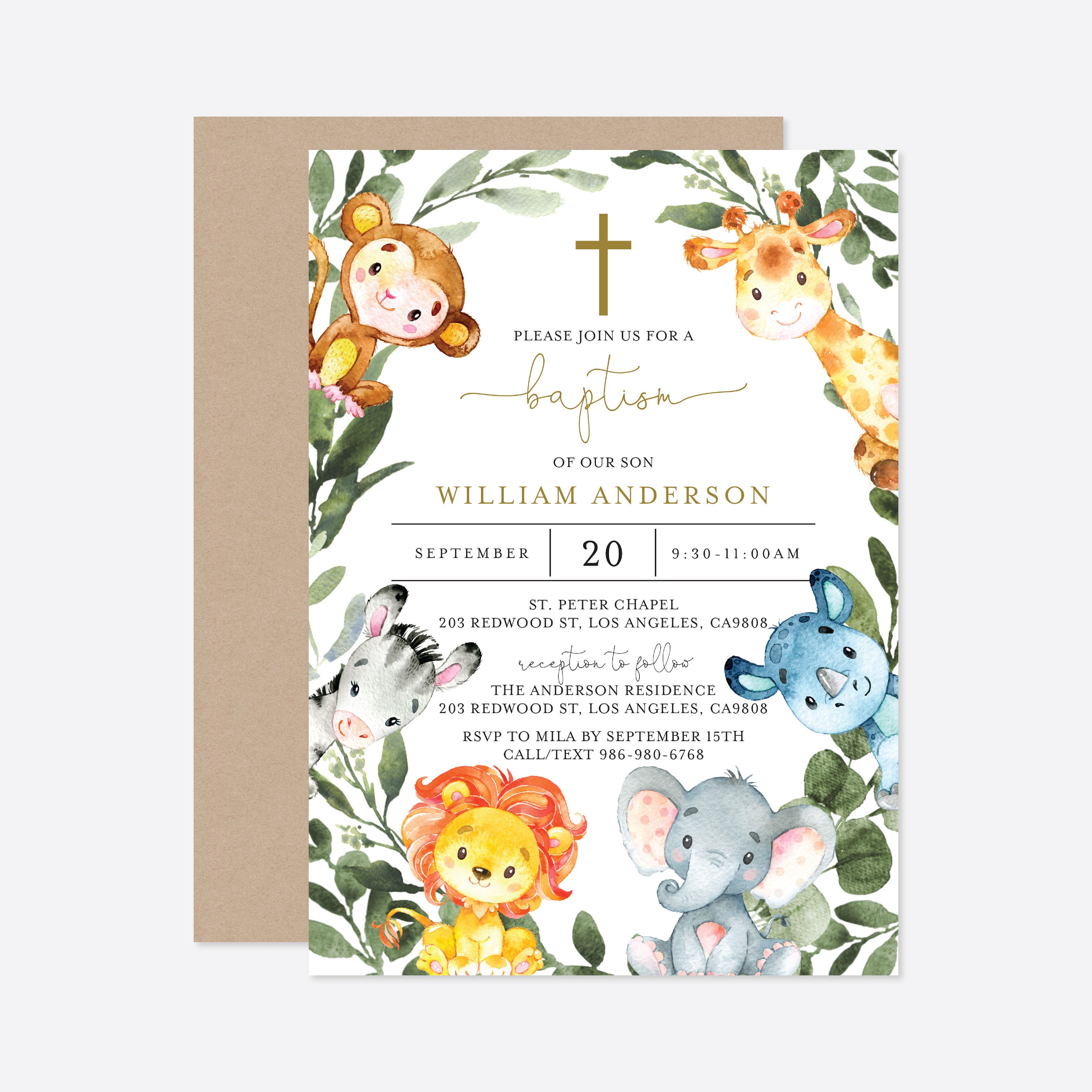 Jungle Baptism Invitation Safari Baptism Invitation Jungle Etsy UK