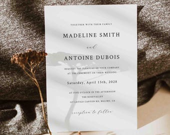 Modern Wedding Invitation, Minimalist Wedding Invitation, Elegant Wedding Invitation, Simple Invitation, Instant Download, Templett - WD61C