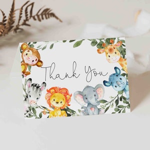Jungle Baby Shower Thank You Card, Jungle Thank You Card, Safari Thank You Card, Jungle Animals, Instant Download, Templett BB14 image 1