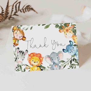 Jungle Baby Shower Thank You Card, Jungle Thank You Card, Safari Thank You Card, Jungle Animals, Instant Download, Templett BB14 image 1