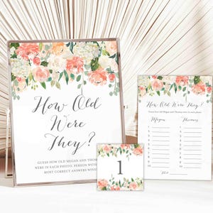 Peach And Cream Bridal Shower How Old Were They Game, Floral How Old Were They, Floral How Old Were They, Instant Download, Templett - BR2