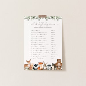 Woodland Baby Shower Celebrity Baby Names Game, Woodland Celebrity Baby Names Game, Baby Names Game, Instant Download, Templett - BB15