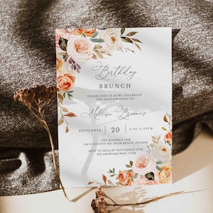 Fall Birthday Brunch Invitation, Autumn Birthday Brunch Invitation, Floral Birthday Brunch Invitation, Instant Download, Templett - AB25