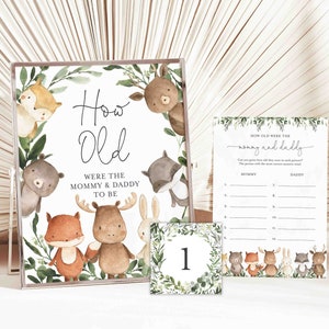Woodland Baby Shower How Old Were the Mommy And Daddy To Be Game, Woodland How Old Were the Parents To Be, Instant Download, Templett - BB10