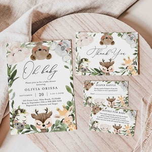 Safari Baby Shower Invitation Suite, Safari Baby Shower Invitation Set, Safari Baby Shower Invitation Bundle, Instant Download,Templett-BB19