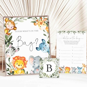 Jungle Baby Shower Guess What&#39;s In The Bag Game, Jungle What&#39;s In The Bag Game, Safari Guess Bag Game, Instant Download, Templett - BB14