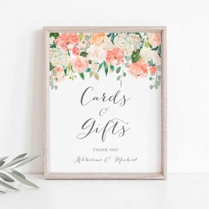 Peach And Cream Wedding Cards And Gifts Sign, Wedding Tabletop Sign, Floral Cards and Gifts, Floral Wedding, Instant Download, Templett- WD2