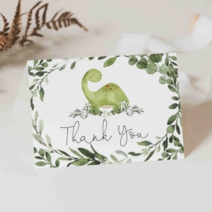 Karta z podziękowaniami na baby shower z dinozaurem, Karta z podziękowaniami na baby shower z dinozaurem, Baby shower z dinozaurem, Baby shower dla chłopca, Natychmiastowe pobranie, Templett - BB12B