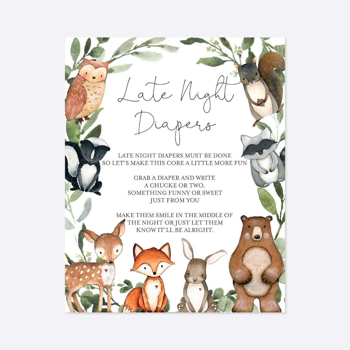 Woodland Baby Shower Diaper Thoughts Game Woodland Diaper - Etsy