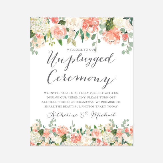 Peach And Cream Wedding Unplugged Ceremony Sign Wedding Etsy
