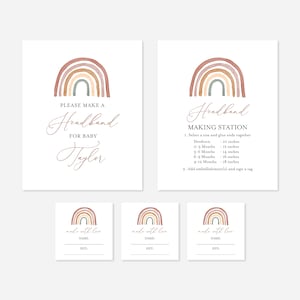 Rainbow Baby Shower Headband Station Sign, Rainbow Headband Station Sign, Rainbow Make A Headband Sign, Instant Download, Templett - BB18
