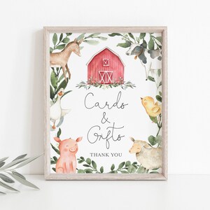 Farm Baby Shower Cards And Gifts Sign, Farm Cards And Gifts Sign, Farm Animal Card And Gift Sign, Instant Download, Templett - BB9