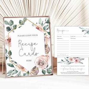 Receptkaart Boho Rose bruids douche, Dusty Rose Receptenkaart vrijgezellenfeest, stoffige roze Receptkaart, Instant Download, Templett - BR5
