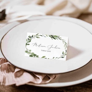 Marque-place verdure pour mariage, marque-place pour mariage eucalyptus, marque-place pour mariage feuillage, carte de siège, téléchargement immédiat, Templett - WD23