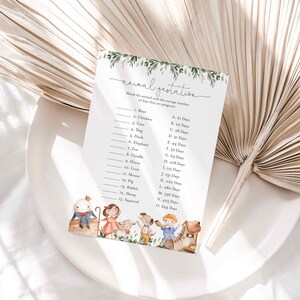 Nursery Rhyme Baby Shower Animal Gestation Game, Nursery Rhyme Gestation Game, Nursery Gestation Game, Instant Download, Templett - BB16