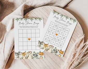 Woodland Baby Shower Bingo Game, Woodland Bingo Game, Woodland Animal Bingo Game, Woodland Baby Shower Game, Instant Download, Templett-BB20