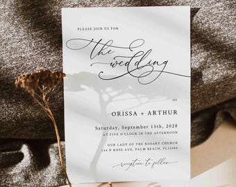Invitación de boda moderna, minimalista, elegante, sencilla, descarga instantánea, Templett - WD62B