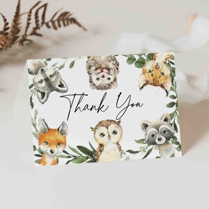 Woodland baby shower dank u kaart, bos dieren baby shower dank u kaart, bosrijke dank u kaart, Instant Download, Templett - BB20