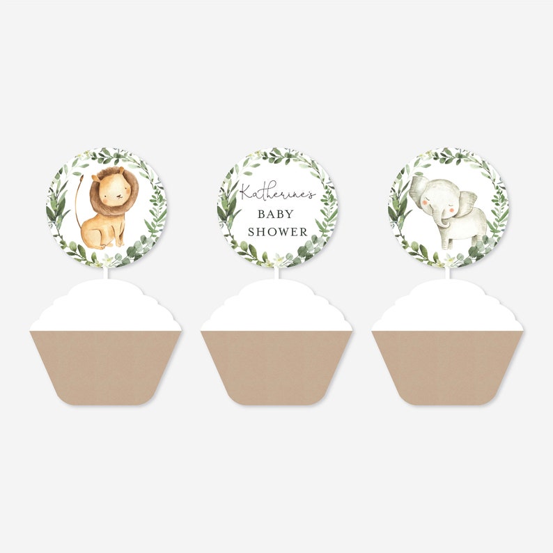 Safari Baby Shower Cupcake Toppers And Cupcake Wrappers, Safari Cupcake Toppers, Safari Cupcake Wrappers, Safari Decoration, Templett BB8 image 3