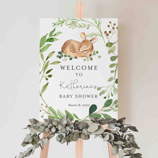 Deer Baby Shower Welcome Sign, Little Deer Baby Shower Welcome Sign, Deer Welcome Sign, Baby Deer Sign Instant Download, Templett - BB31