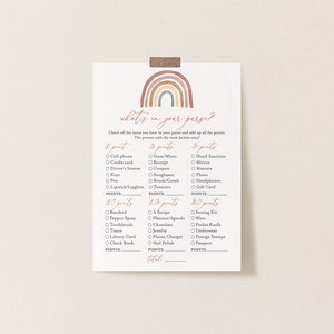 Rainbow Baby Shower What&#39;s In Your Purse Game, Rainbow What&#39;s In Your Purse, Boho What Is in Your Purse, Instant Download, Templett - BB18