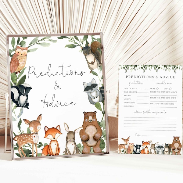 Woodland Baby Shower Predictions And Advice, Woodland Predictions And Advice, Woodland Animals Advice Sig, Instant Download, Templett - BB15