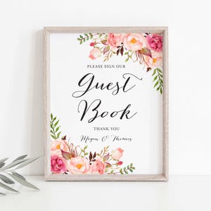 Pink Floral Wedding Guestbook Sign, Wedding Guestbook Sign, Floral Guestbook Sign, Floral Wedding, Instant Download, Templett - WD1