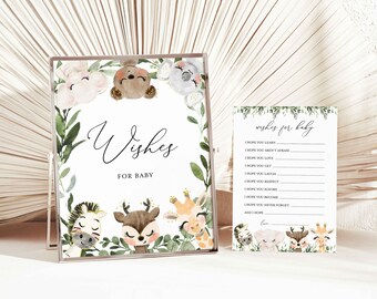 Safari Baby Shower Wishes For Baby, Safari Wishes For Baby, Safari Baby Shower Game, Jungle Wishes For Baby, Instant Download, Templett-BB19