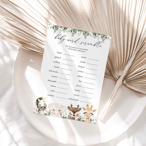 Safari Baby Shower Word Scramble Game, Safari Word Scramble Game, Jungle Word Scramble Game, Safari Animals, Instant Download, Templett-BB19