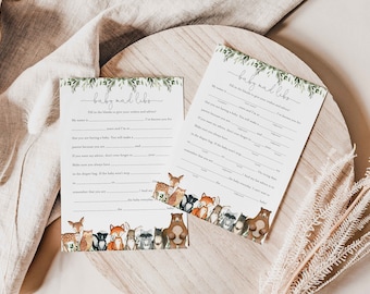 Woodland Baby Shower Mad Libs, Woodland Mad Libs, Woodland Advice For The Mom-To-Be, Woodland Animals, Instant Download, Templett - BB15