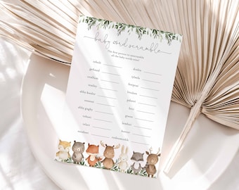 Woodland Baby Shower Word Scramble Game, Woodland Word Scramble Game, Woodland Animals Word Scramble Game, Instant Download, Templett - BB10