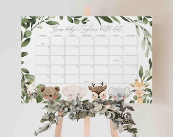 Safari Baby Shower Due Date Calendar Game, Safari Due Date Calendar Game, Jungle Due Date Calendar Game, Instant Download, Templett - BB19