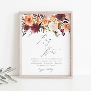 Burgundy Blush Bridal Shower Ring Hunt Game, Ring Hunt Game, Floral Ring Hunt Game, Floral Ring Hunt Sign, Instant Download, Templett - BR3