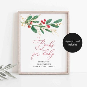 Kerst baby shower boeken voor baby, winterboeken voor babyteken, winterboeken voor baby, boekenaanvraagkaart, instant download, Templett-BB24