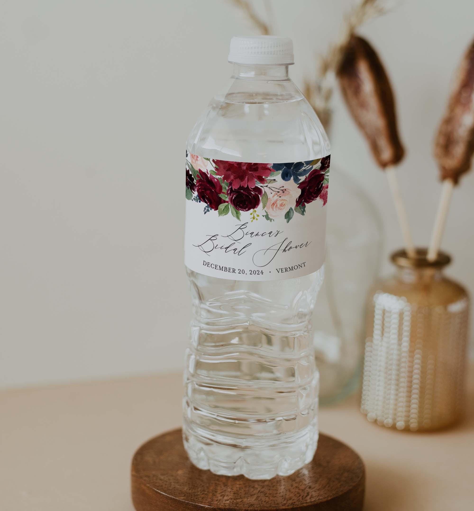 URROMA Etichette per bottiglie d'acqua per matrimoni, 100 pezzi, etichette adesive floreali per bottiglie d'acqua, decorazioni per matrimoni, addio al nubilato, colore: rosso
