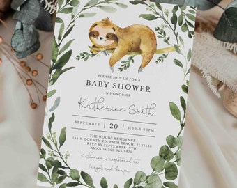 Sloth Baby Shower Invitation, Sloth Baby Shower Invite, Sloth