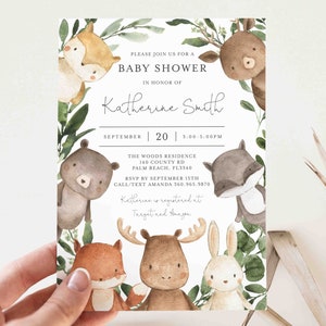 Woodland Baby Shower Invitation, Woodland Baby Shower Invitation, Woodland Invitation, Woodland Animals, Instant Download, Templett BB10 image 3