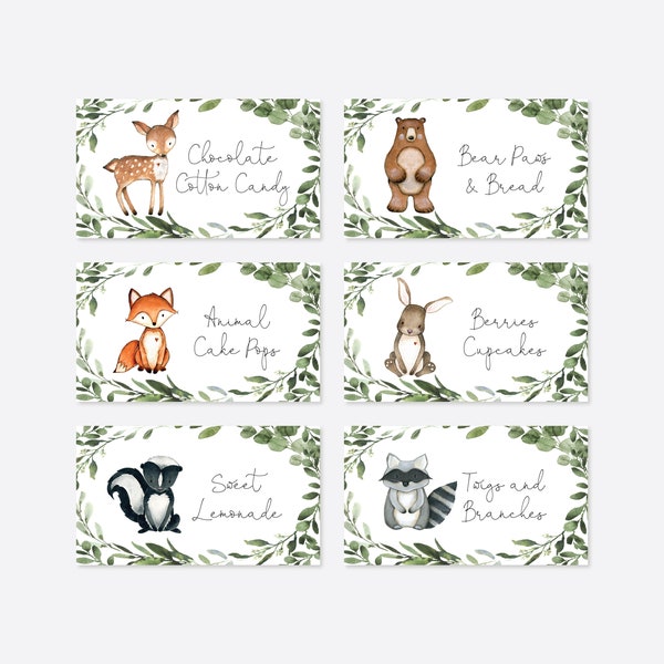 Woodland Baby Shower Food Labels, Woodland Food Labels, Woodland Animals Food Labels, Woodland Tent Cards, Instant Download, Templett - BB15
