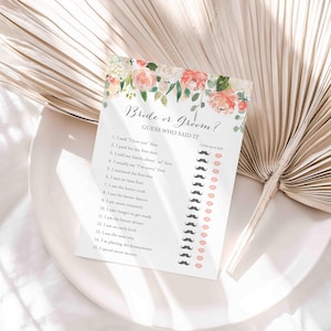 Peach And Cream Bridal Shower He Said She Said Game, He Said Game, She Said Game, Bride or Groom Game, Instant Download, Templett - BR2