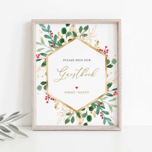 Christmas Wedding Guestbook Sign, Christmas Wedding Guest Book Sign, Winter Wedding Guestbook Sign, Instant Download, Templett - WD24