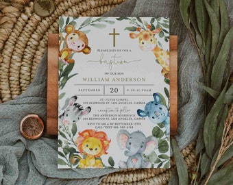 Jungle Baptism Invitation, Safari Baptism Invitation, Jungle Baptism Invitation, Boy Baptism Invitation, Instant Download, Templett - RL14