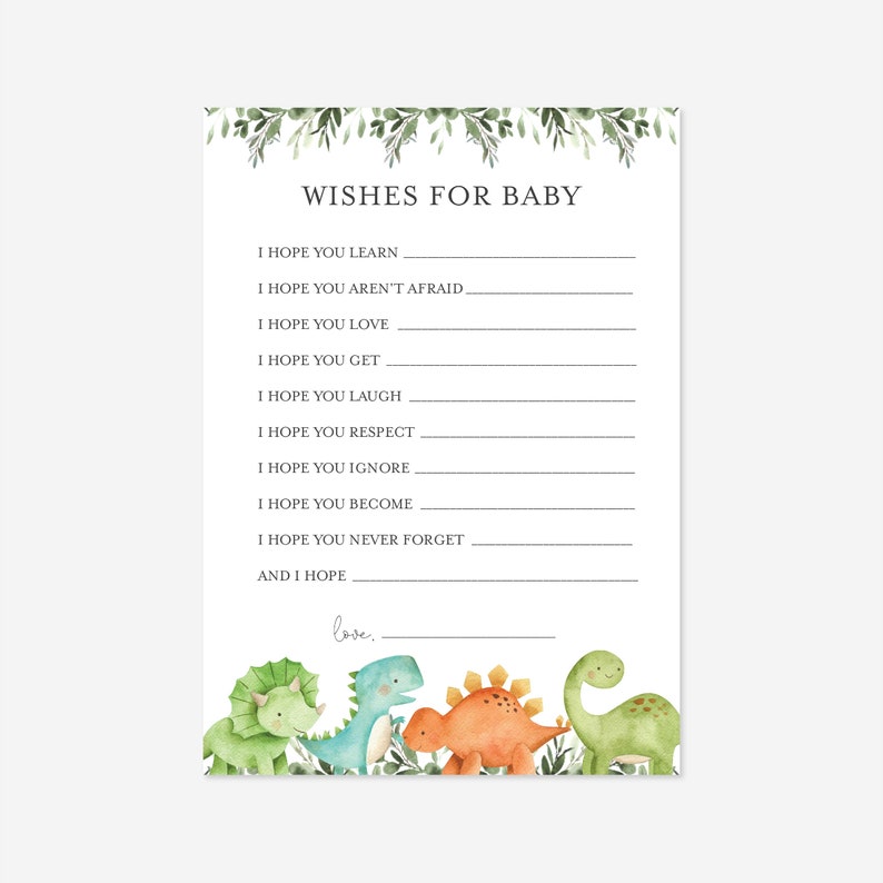 BB5 Dinosaur Baby Shower Wishes For Baby Instant Download Dinosaur Baby Shower Games Wishes Card Templett Dinosaur Wishes For Baby