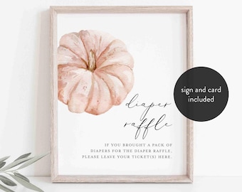 Pumpkin Baby Shower Diaper Raffle, Little Pumpkin Baby Shower Diaper Raffle, Fall Diaper Raffle Sign, Instant Download, Templett - BB59
