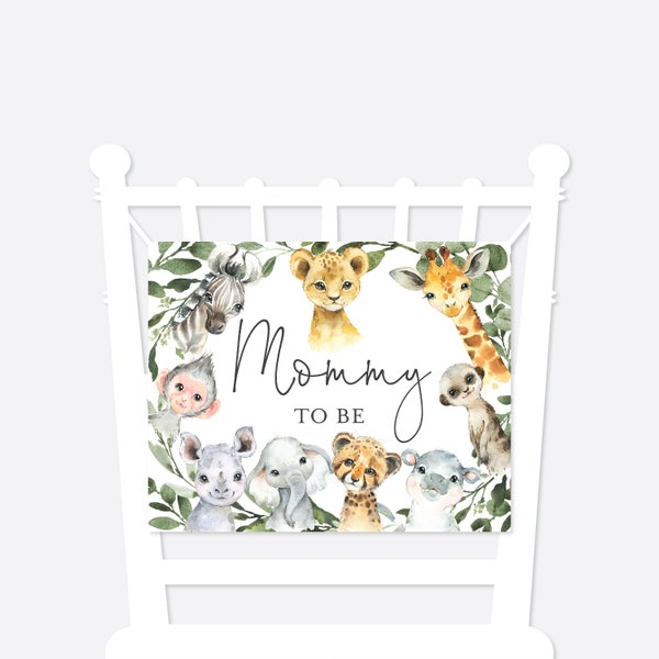 Safari Baby Shower Mommy and Daddy To Be Chair Sign, Safari Mom and Dad To Be Chair Sign, Safari Chair Sign, Instant Download, Templett-BB29